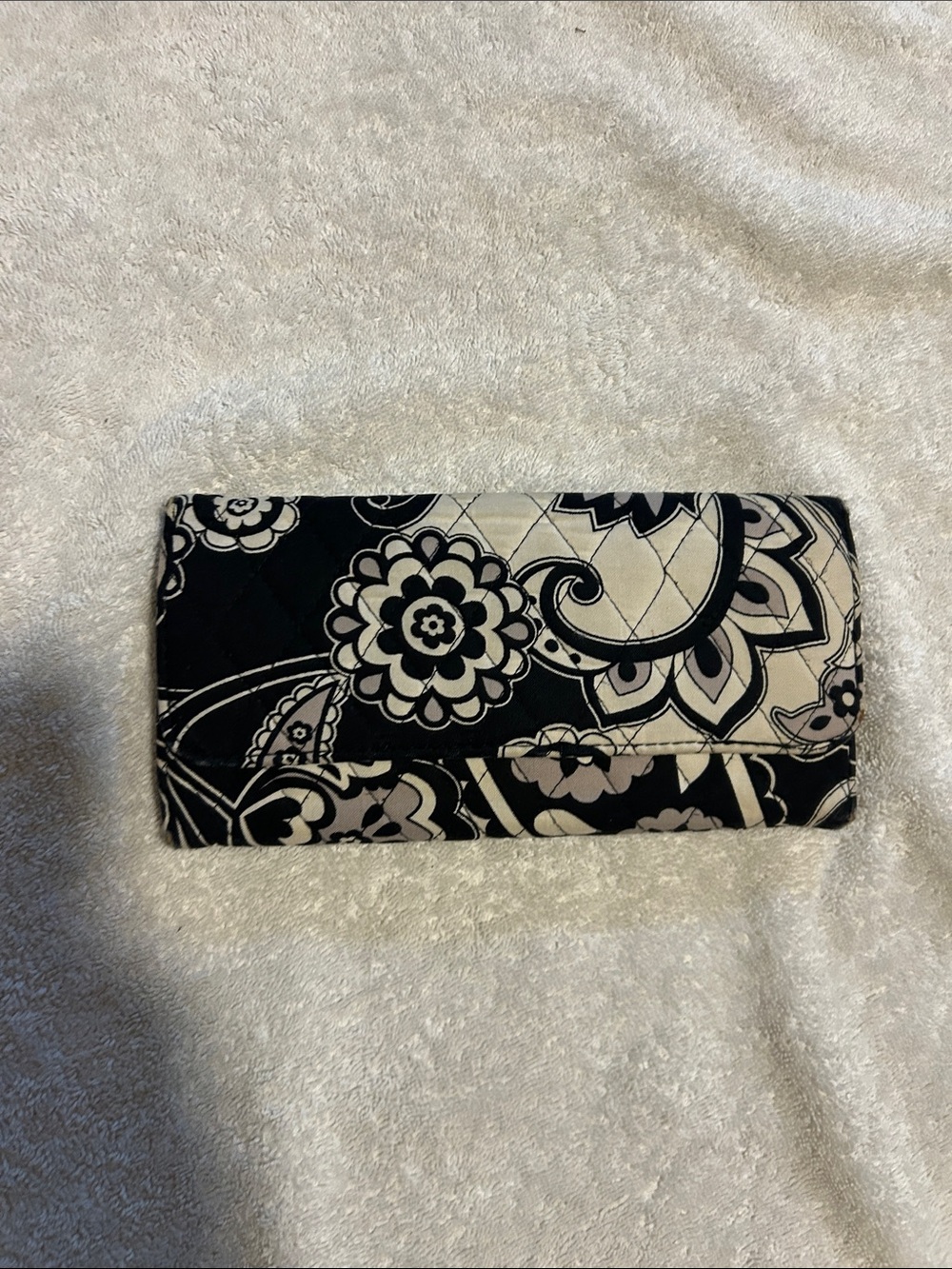 Vera Bradley Black and Cream Quilted Floral Continental Wallet